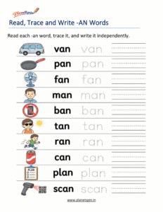 Read, Trace and Write -AN Words Worksheet