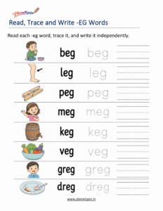 Read, Trace and Write -EG Words Worksheet