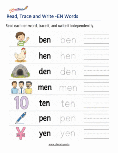 Read, Trace and Write -EN Words Worksheet