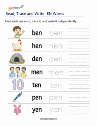 -EN Word Family Worksheets printable for Kindergarten