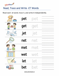 Read, Trace and Write -ET Words Worksheet