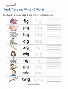 Read, Trace and Write -IG Words Worksheet