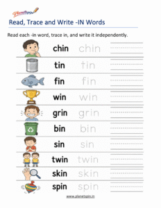 Read, Trace and Write -IN Words Worksheet