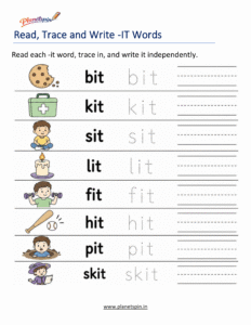 Read, Trace and Write -IT Words Worksheet