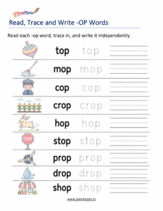 Read, Trace and Write -OP Words Worksheet