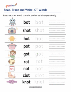 Read, Trace and Write -OT Words Worksheet