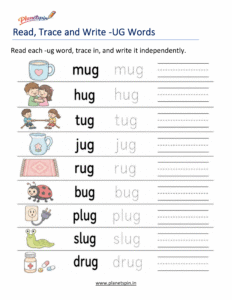 Read, Trace and Write -UG Words Worksheet