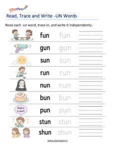 Read, Trace and Write -UN Words Worksheet