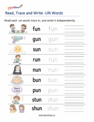 Free Printable -UN Word Family Worksheets PDF