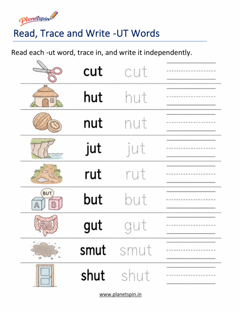 Read, Trace and Write -UT Words Worksheet