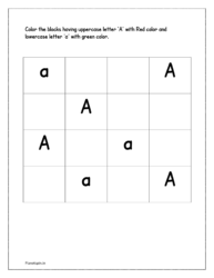 Color the uppercase letter 'A' with red color and lower case letter 'a' with green color in the worksheet