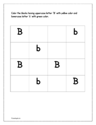 Color the upper case alphabet 'B' with yellow color and lower case alphabet 'b' with green color