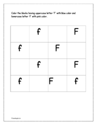 Color the upper case alphabet 'F' with blue color and lower case alphabet 'f' with pink color