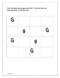 Color the upper case alphabet 'G' with red color and lower case alphabet 'g' with pink color