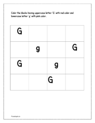 Color the upper case letter 'G' with red color and lower case alphabet 'g' with pink color  in the worksheet