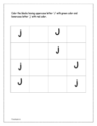 Color the upper case alphabet 'J' with green color and lower case alphabet 'j' with red color