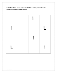 Color the upper case alphabet 'L' with yellow color and lower case alphabet 'l' with blue color