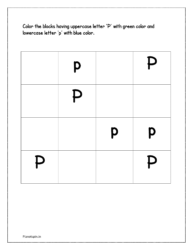 Color the upper case letter 'P' with green color and lower case alphabet 'p' with blue color  in the worksheet