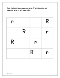 Color the upper case alphabet 'R' with blue color and lower case alphabet 'r' with green color