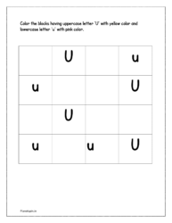 Color the upper case alphabet 'U' with yellow color and lower case alphabet 'u' with pink color