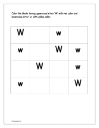 Color the upper case alphabet 'W' with red color and lower case alphabet 'w' with yellow color
