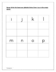 Write the lowercase alphabet letters from i to p