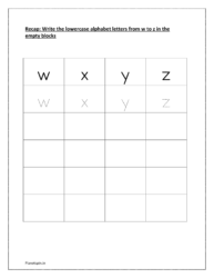 Write the lowercase alphabet letters from w to z