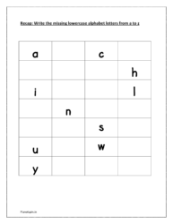 Worksheet 3: Write missing letters in sequence in empty blocks