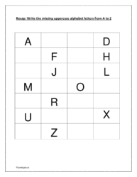 Missing letters A to Z worksheets: sheet 1