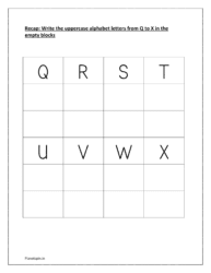 Write the uppercase alphabet letters from Q to X