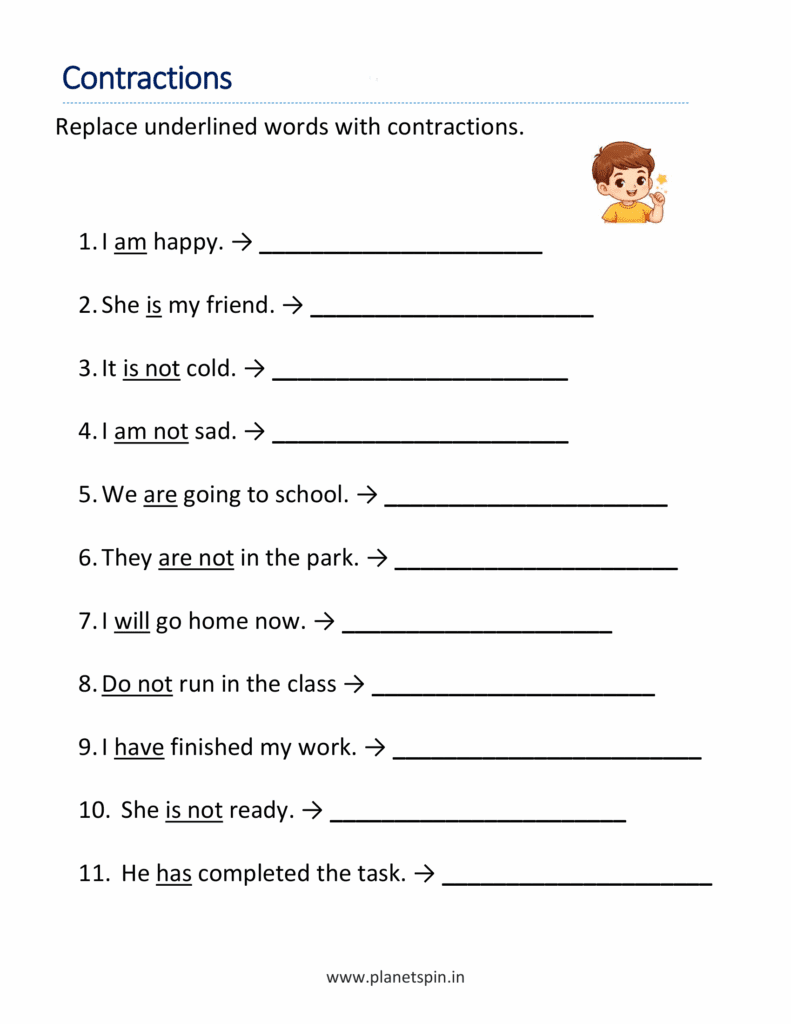 free contractions worksheet