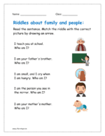Family Member Riddles Riddles worksheet PDF for kindergarten | Planetspin.in