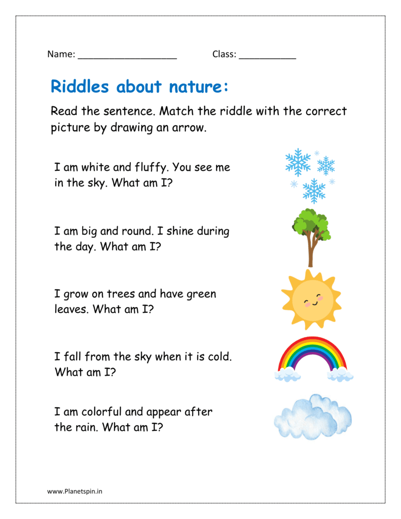 Riddles worksheet PDF for kindergarten | Planetspin.in