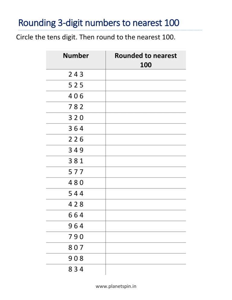 Rounding 3 digit numbers to the nearest 100 worksheets