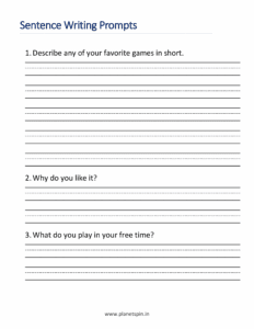 Sentence writing prompts on your favorite game