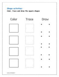 Color, trace and draw the square shapes (Preschool shapes worksheets for kindergarten pdf)
