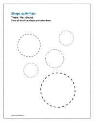 Trace all the circle shapes and color them (Preschool shapes worksheets for kindergarten pdf)