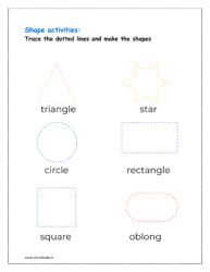 Trace the dotted lines and make the shapes (shapes preschool worksheet)