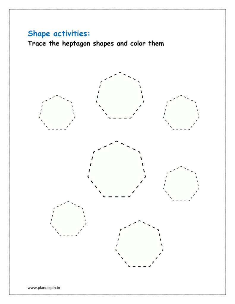 Trace the heptagon shapes and color them