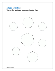 Trace the heptagon shapes and color them (Preschool shapes worksheets for kindergarten pdf)