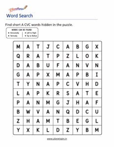 Short A CVC Word Search Printable