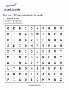 Short I CVC Word Search Printable