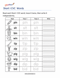 Read, Trace and Write Short I CVC Words Worksheet