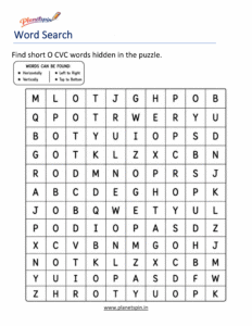 Short O CVC Word Search Printable