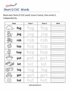 Read, Trace and Write Short O CVC Words Worksheet