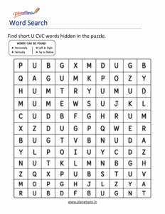 Short U CVC Word Search Printable