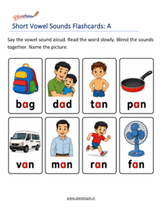 Printable short vowel sound worksheet for preschool kids
