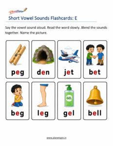 Kindergarten phonics worksheet with short vowel words