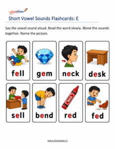Short vowel flashcards for early reading practice