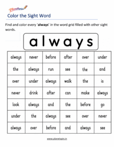 Color every always in the word grid